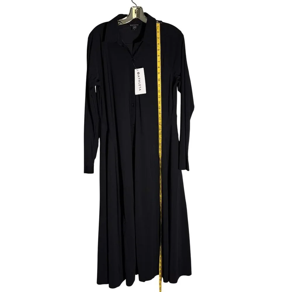 Athleta Black Midi Shirt Dress W/ Collar & Long Sleeves Button Front Size M - Picture 8 of 14